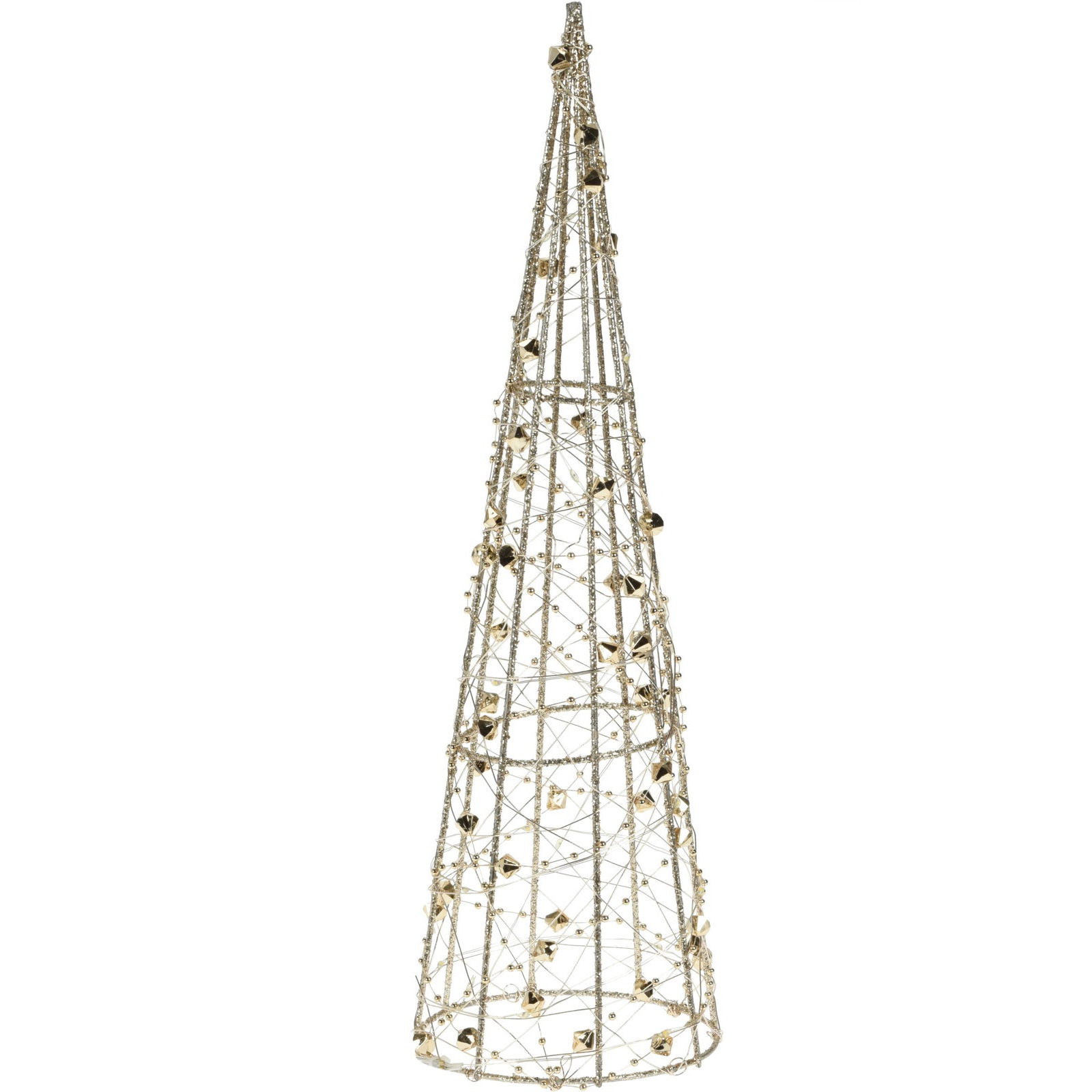 Kerstverlichting figuren Led kegel kerstboom lamp 40 cm goud op batterijen met timer