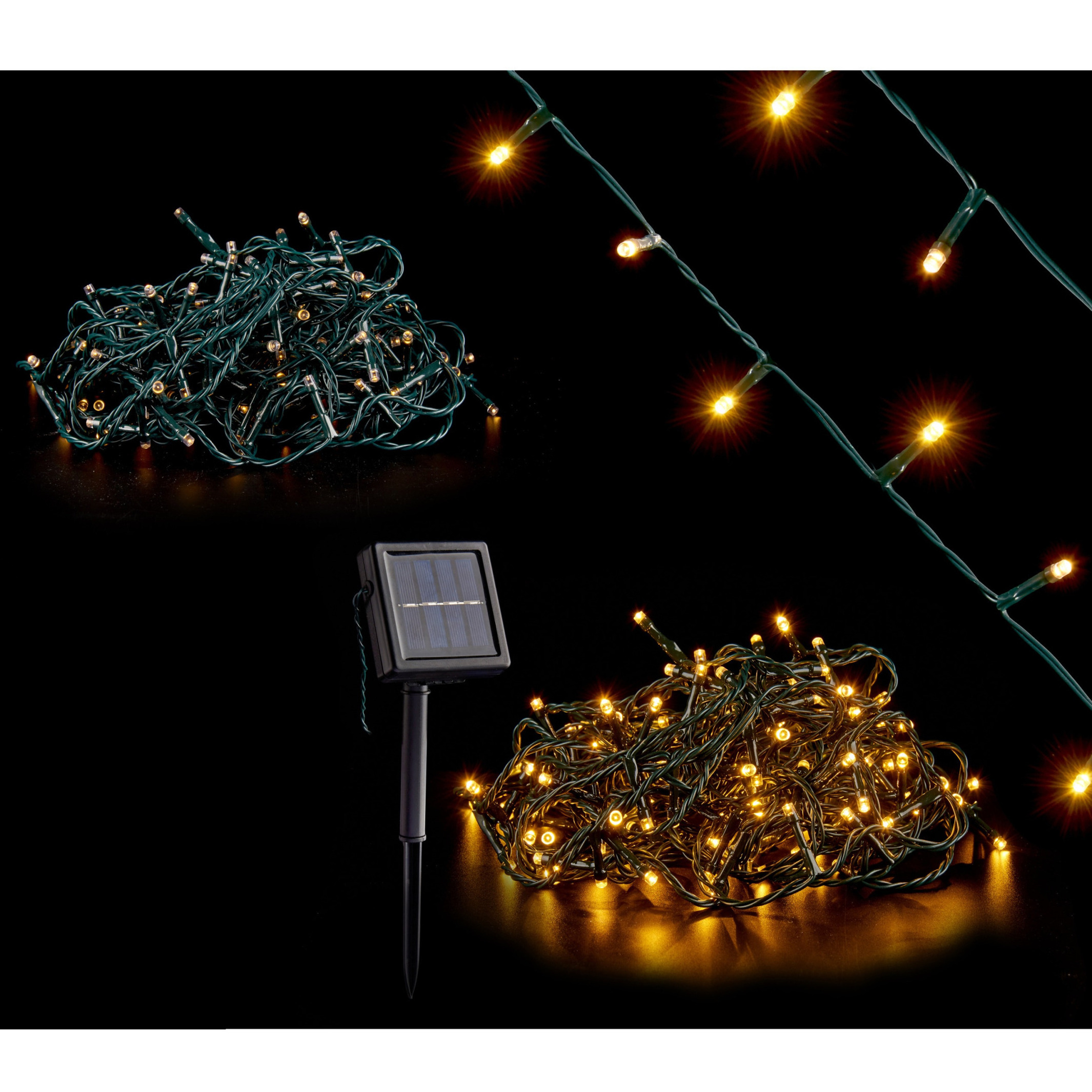 Kerstverlichting-party lights 200 warm witte LED lampjes op zonne-energie