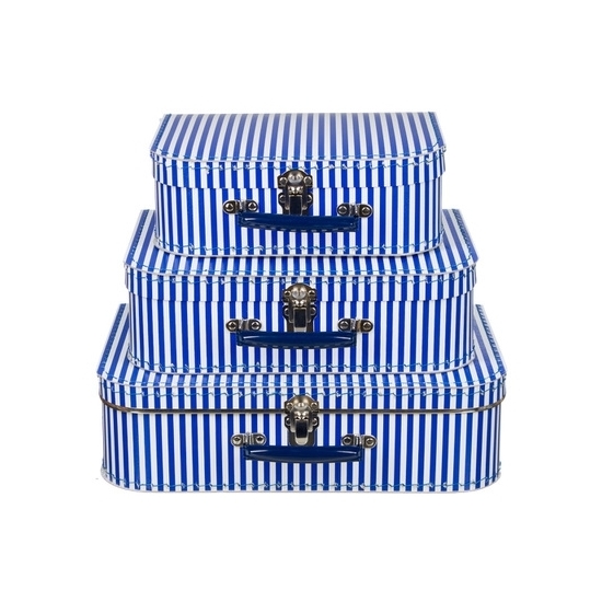 Kinderkoffertje blauw met witte strepen 25 cm