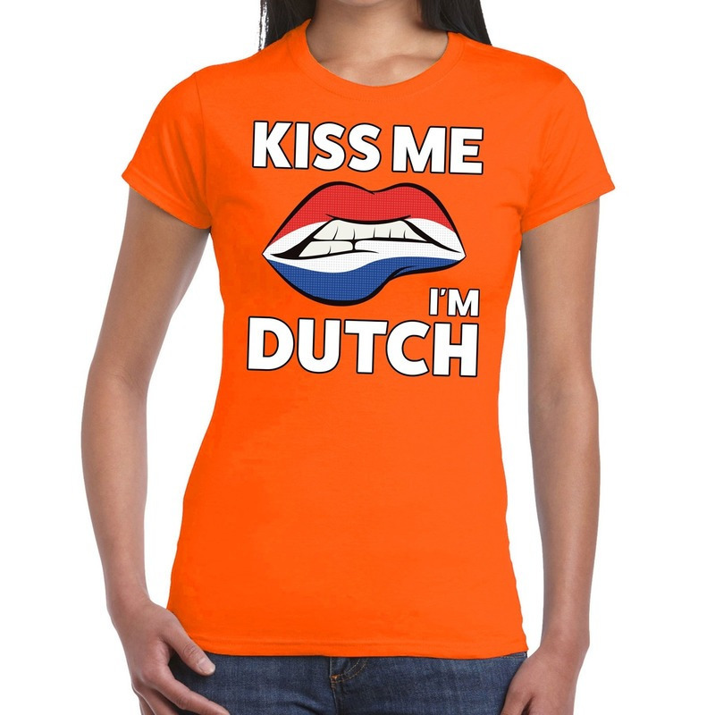 Kiss me i am Dutch t-shirt oranje dames