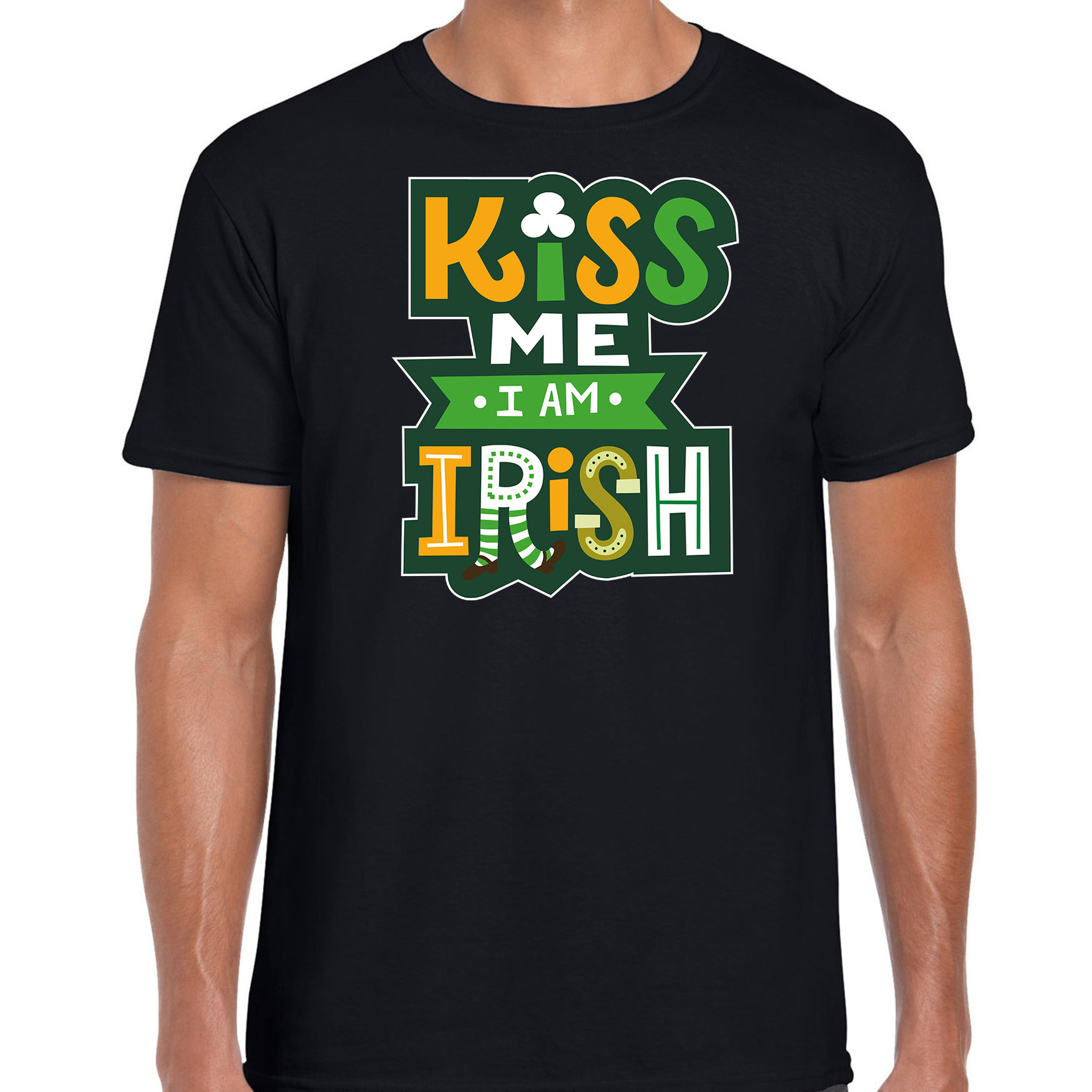 Kiss me im Irish-St. Patricks day t-shirt-kostuum zwart heren