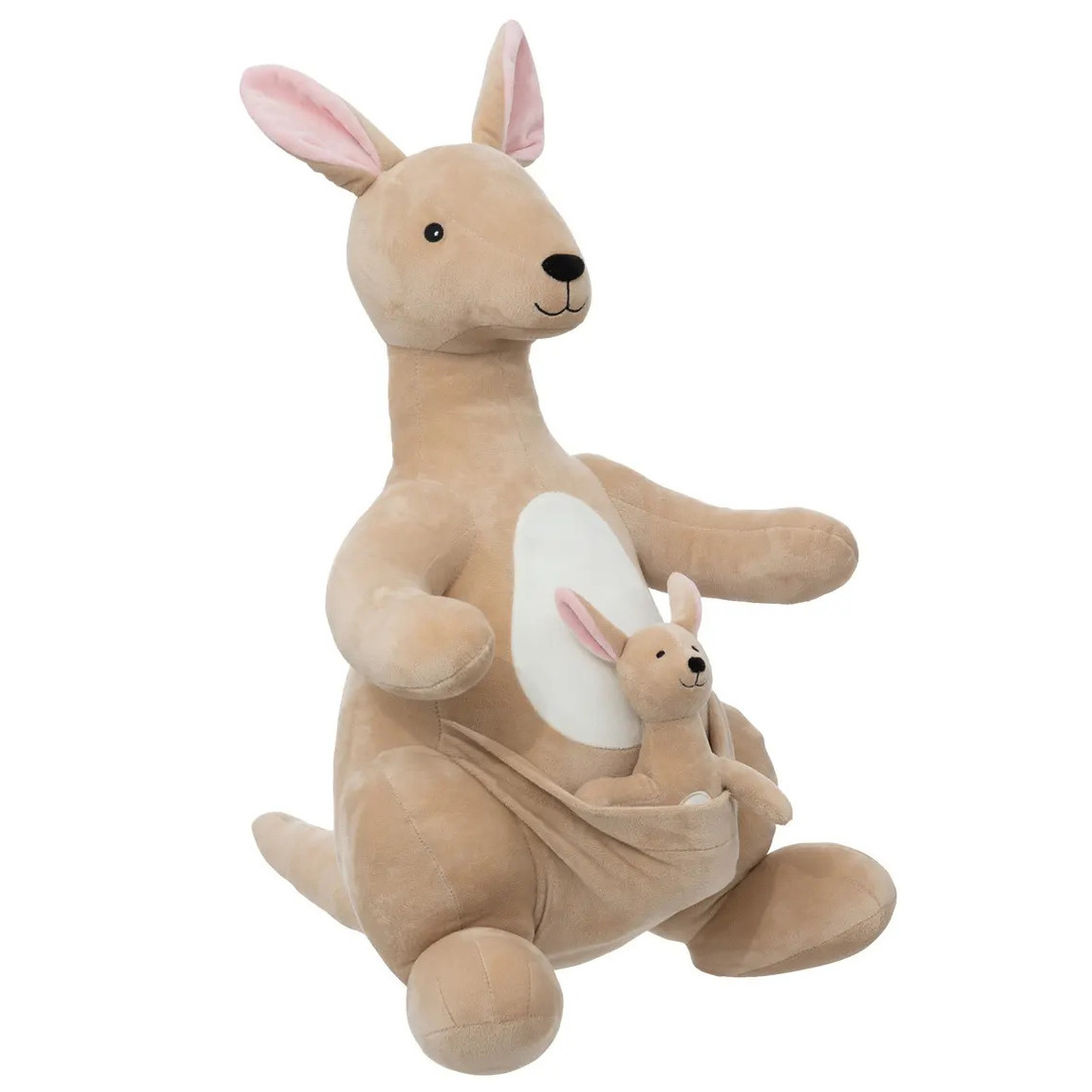 Knuffeldier Kangoeroo Billy met baby zachte pluche stof knuffels beige 63 cm