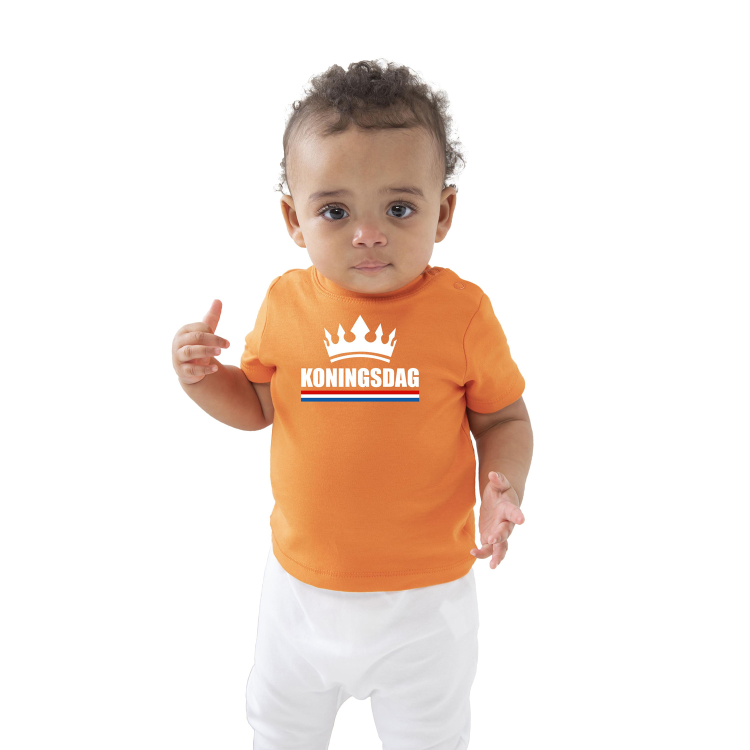 Koningsdag met kroon t-shirt oranje baby-peuter voor jongens en meisjes