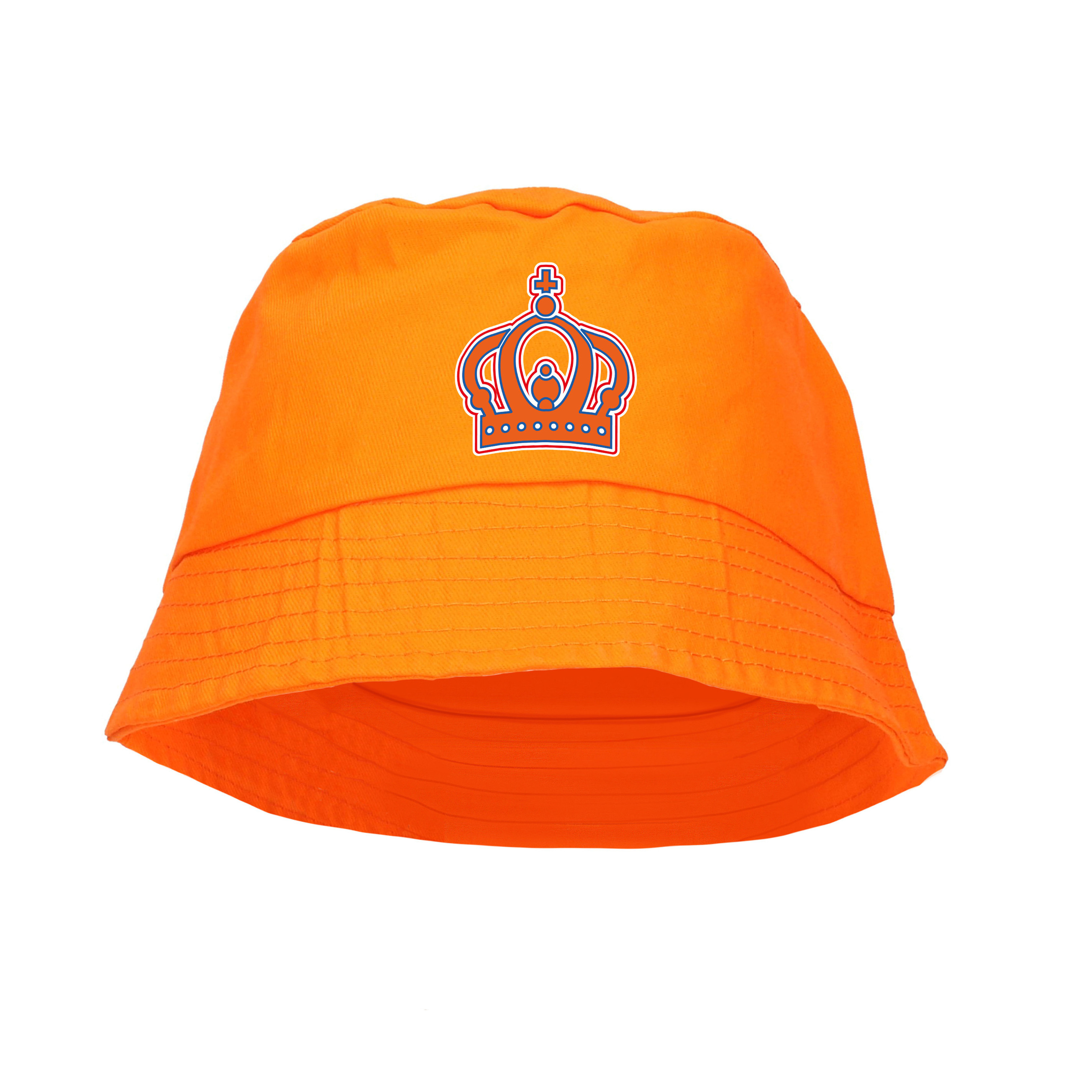 Koningsdag vissershoedje-bucket hat oranje kroontje 57-58 cm
