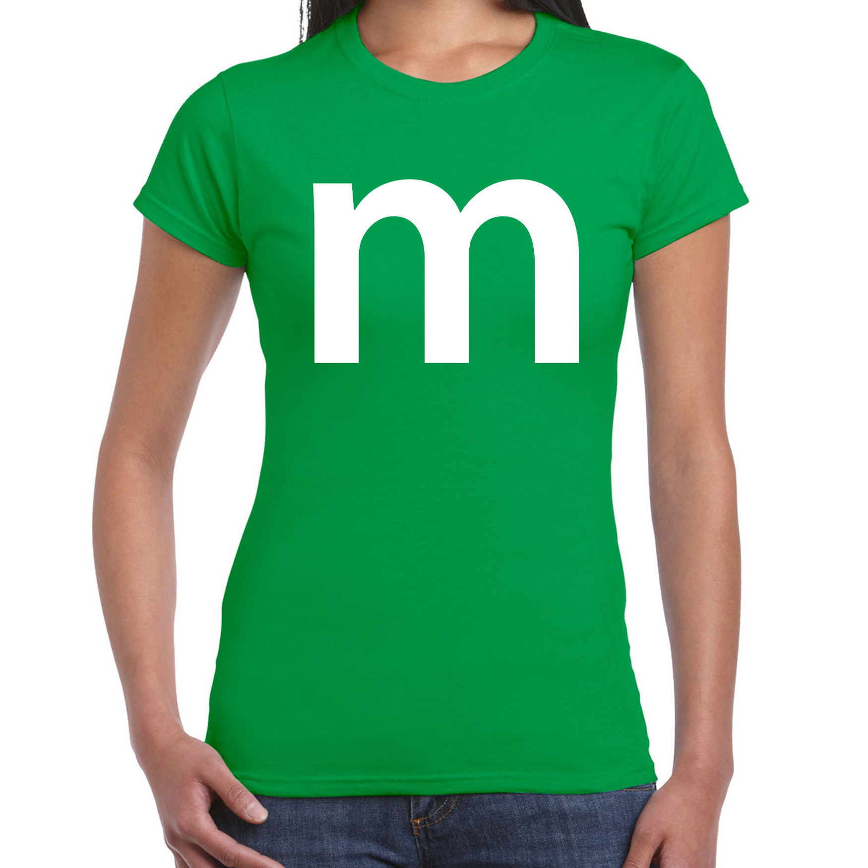 Letter M verkleed- carnaval t-shirt groen voor dames