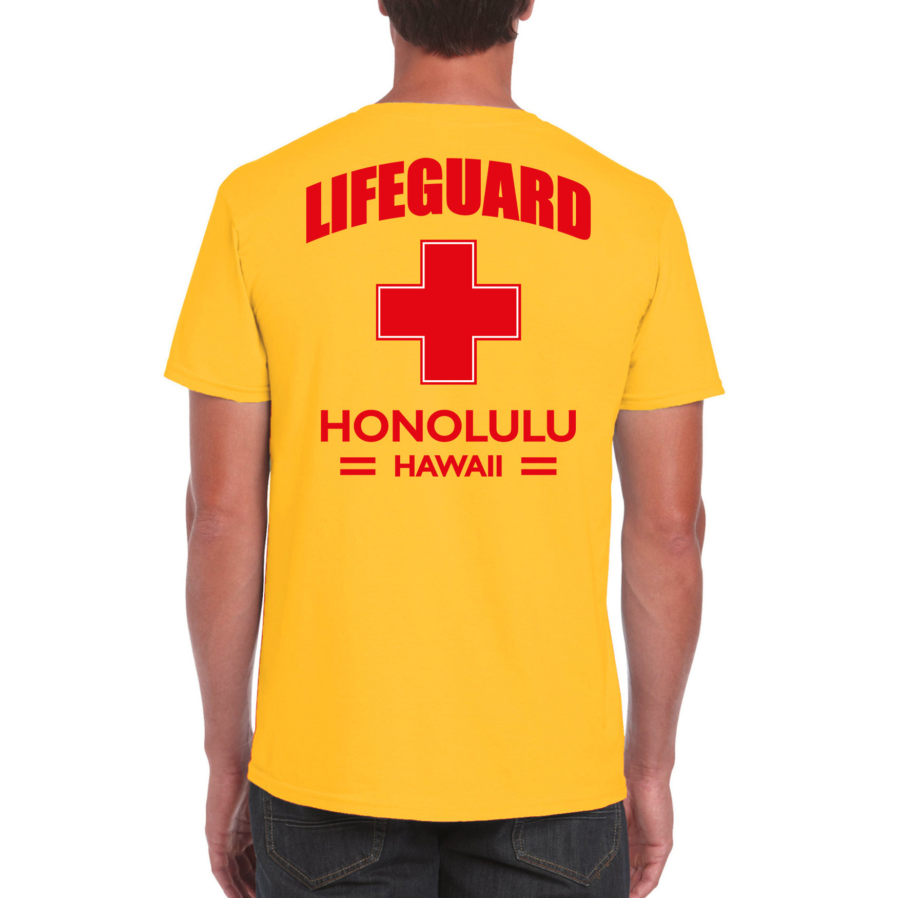 Lifeguard- strandwacht verkleed t-shirt-shirt Lifeguard Honolulu Hawaii geel voor heren