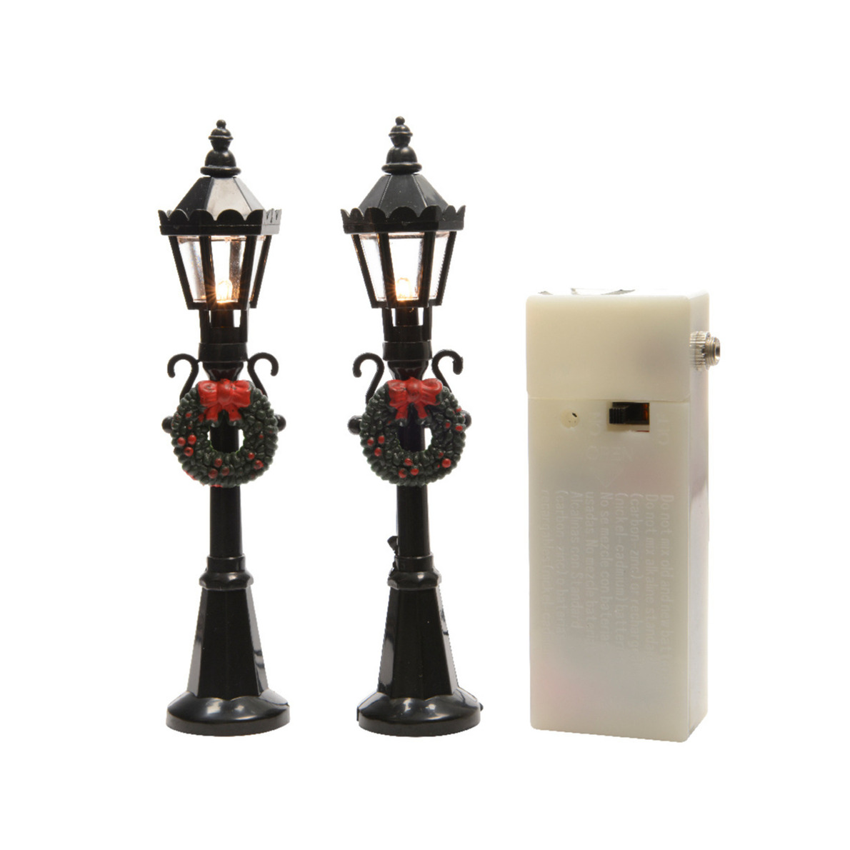Lumineo kerstdorp lantaarns-lantaarnpalen 2x st 12 cm kerstdorp accessoires