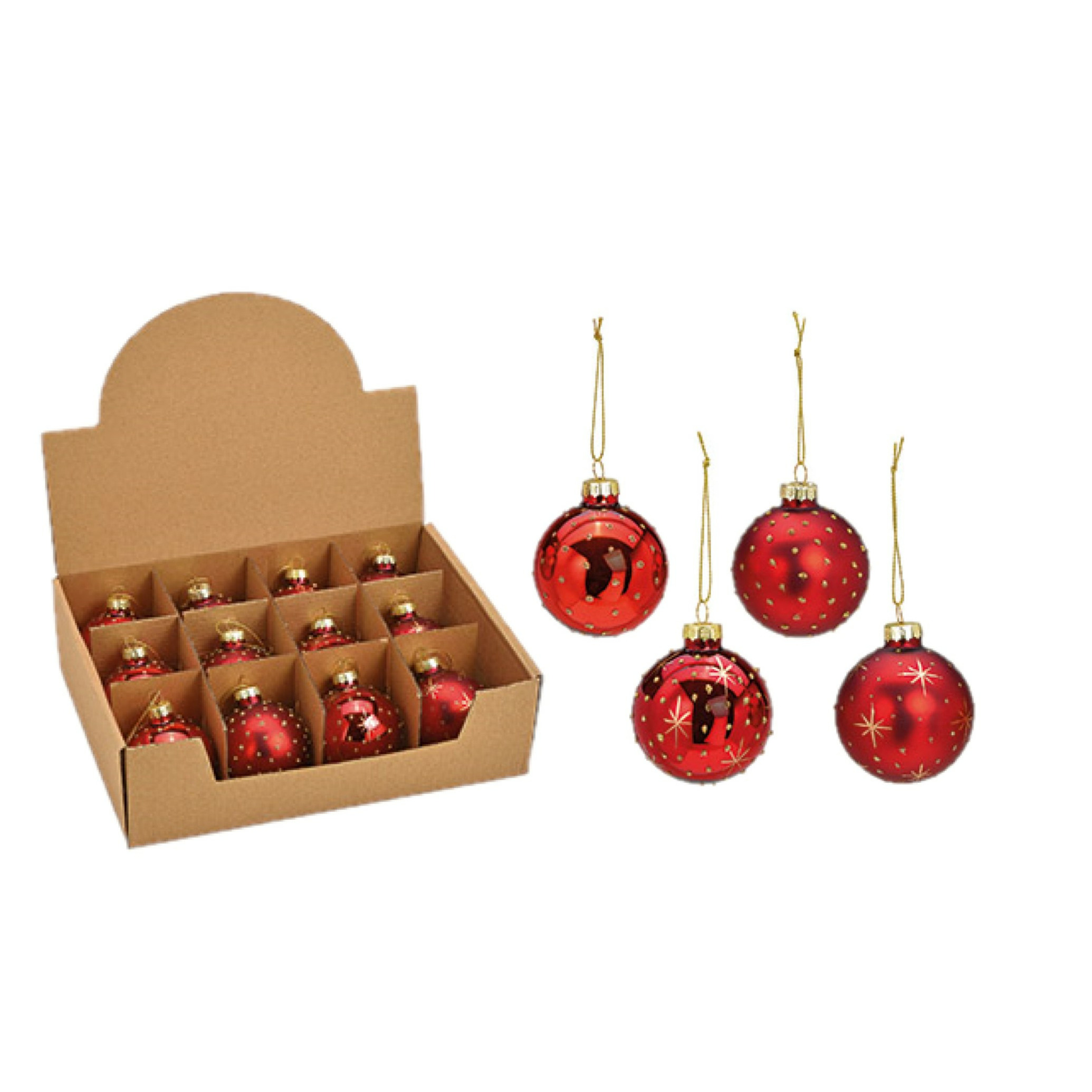 Luxe gedecoreerde kerstballen 12x st rood 6 cm glas