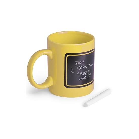 Luxe krijt koffiemok-beker geel keramiek met zwart schrijfvlak 350 ml