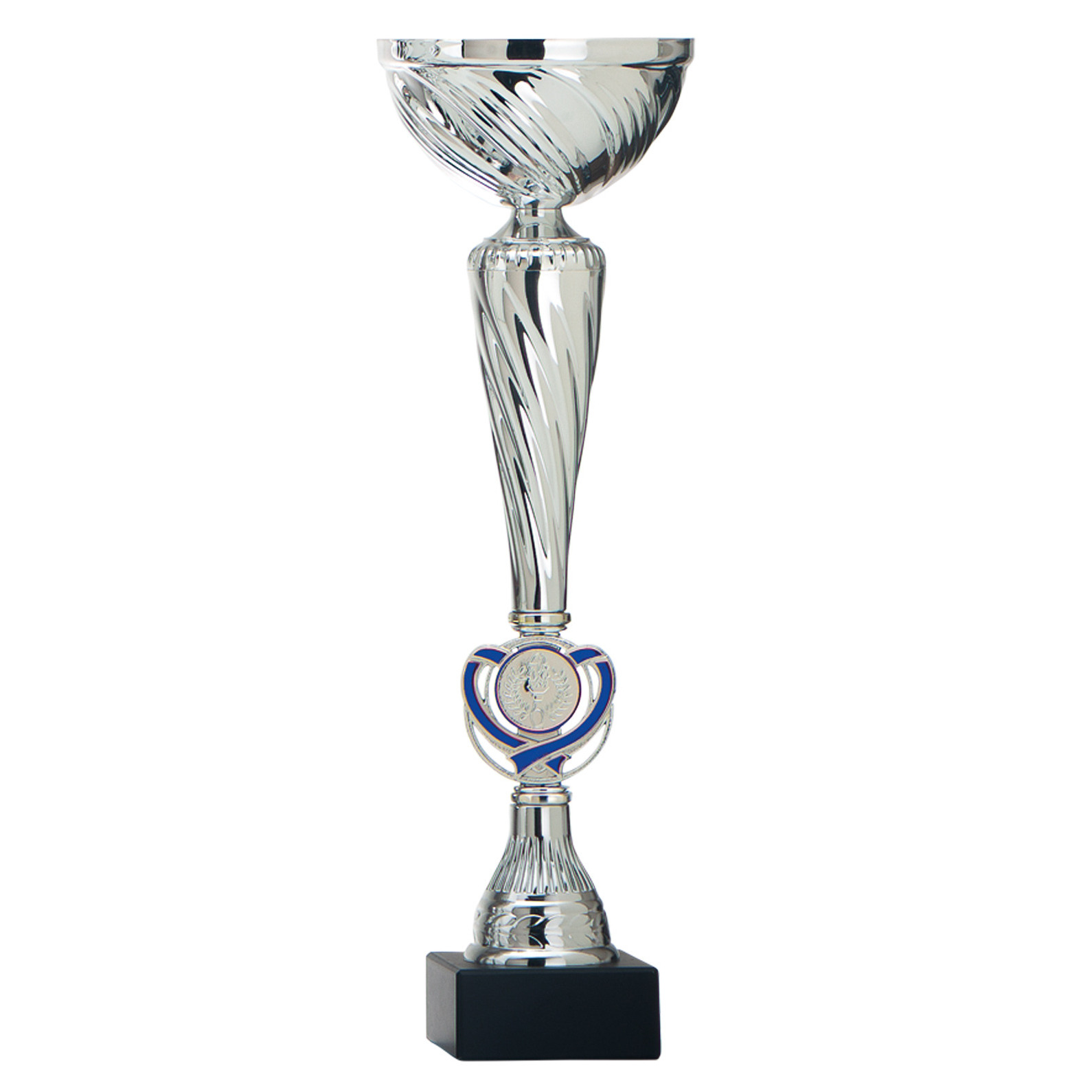 Luxe trofee-prijs beker met blauw accent zilver kunststof 32 x 10 cm