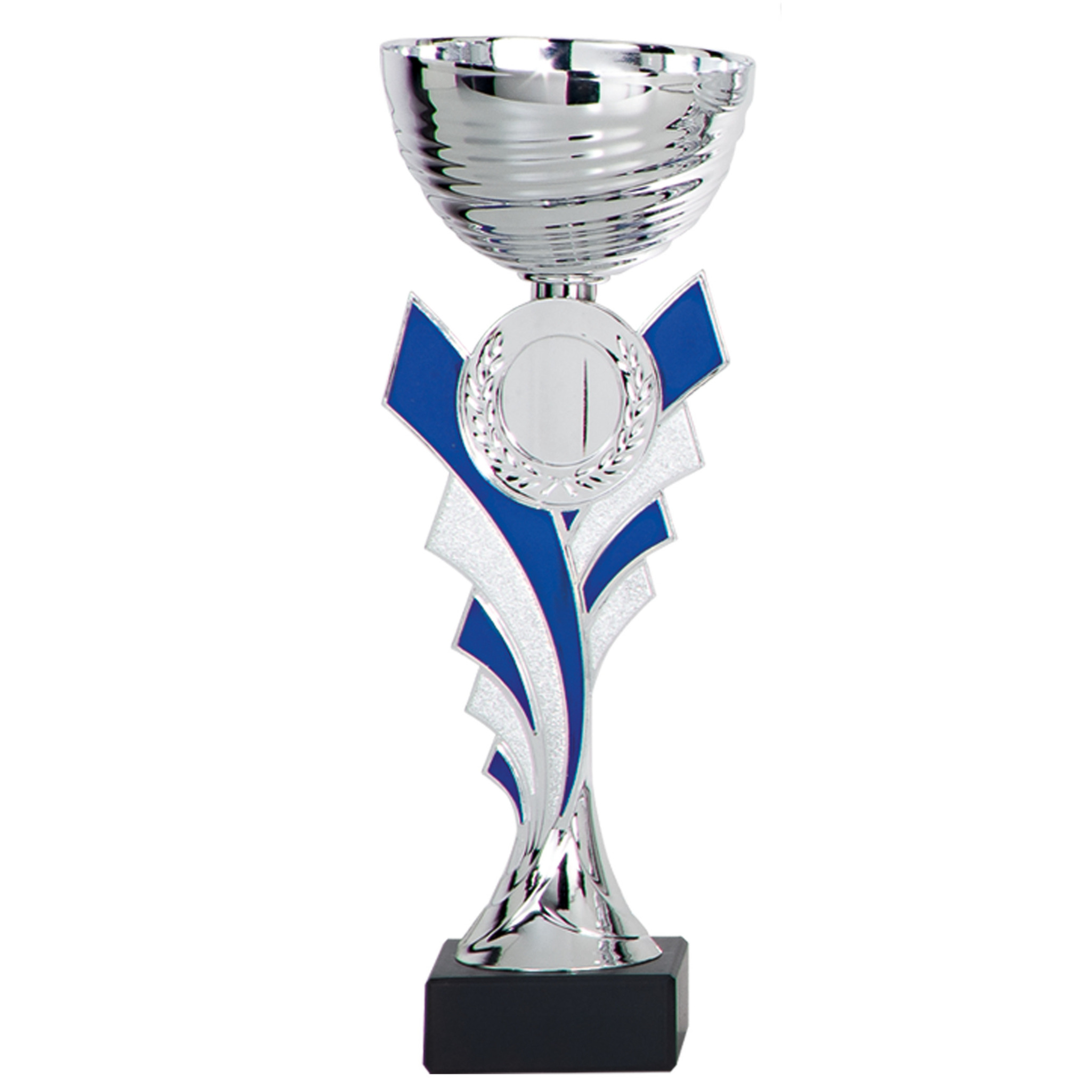 Luxe trofee-prijs beker zilver-blauw kunststof 20 x 8 cm