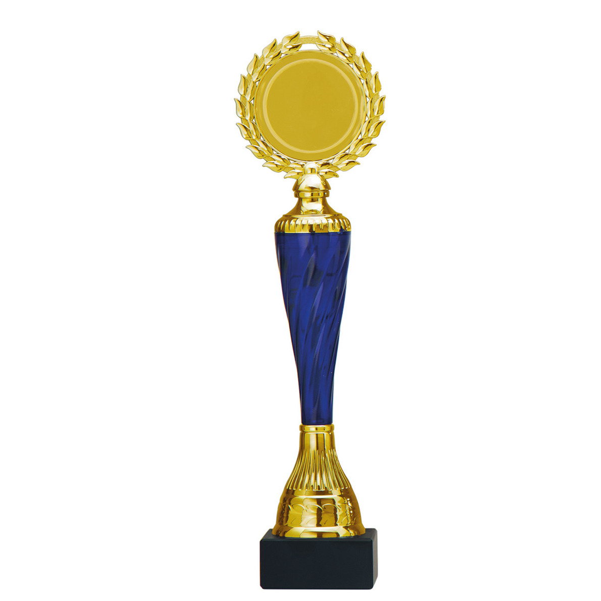 Luxe trofee-prijs goud-blauw middenstuk kunststof 32 x 8 cm