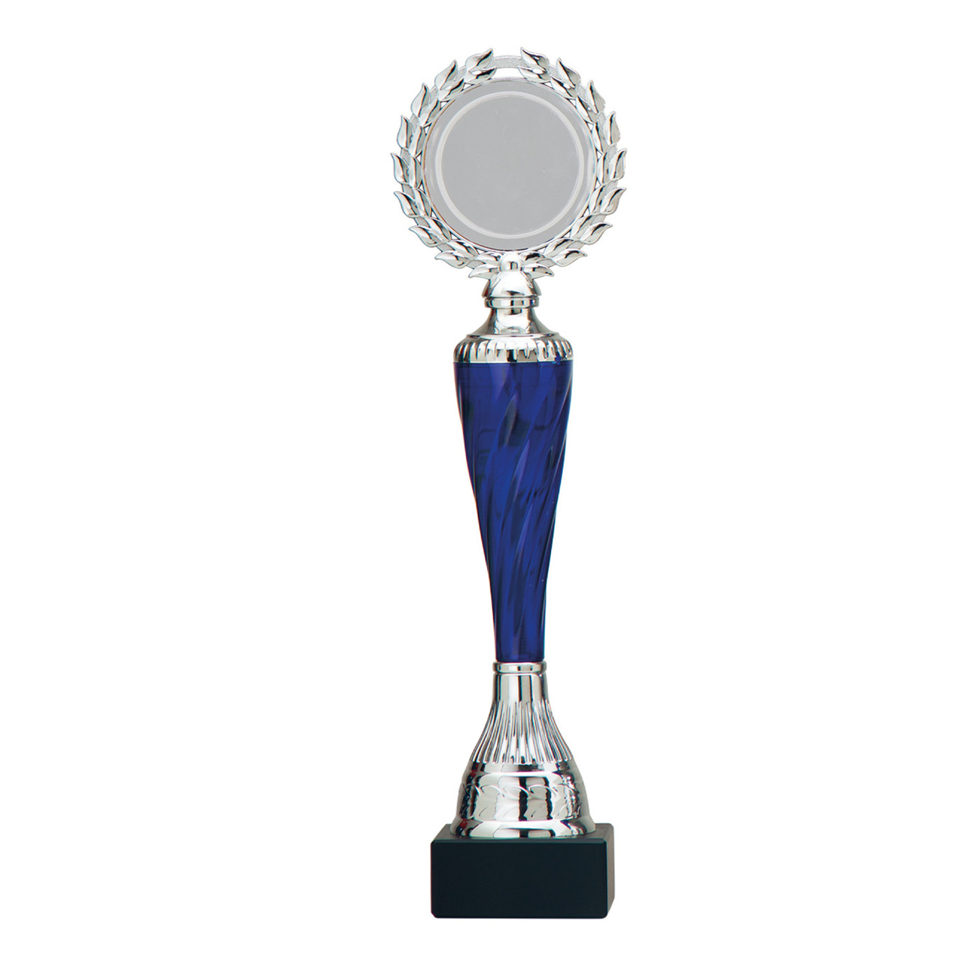 Luxe trofee-prijs zilver-blauw middenstuk kunststof 32 x 8 cm