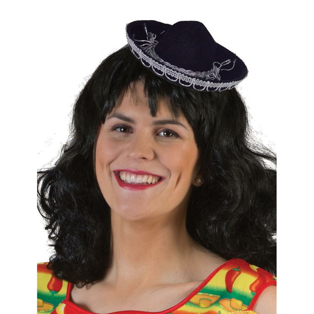 Mexicaanse mini Sombrero hoedje op diadeem carnaval-verkleed accessoires zwart stro