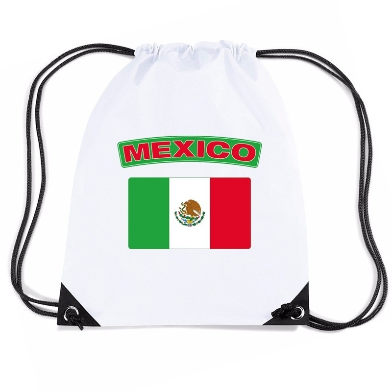 Mexico nylon rugzak wit met Mexicaanse vlag