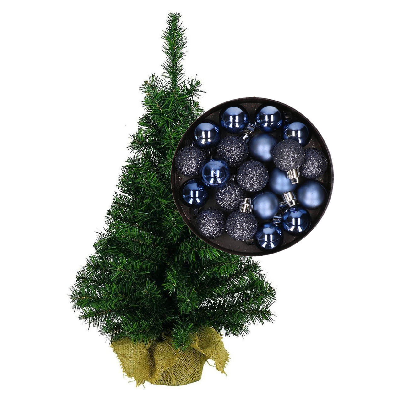 Mini kerstboom-kunst kerstboom H35 cm inclusief kerstballen donkerblauw