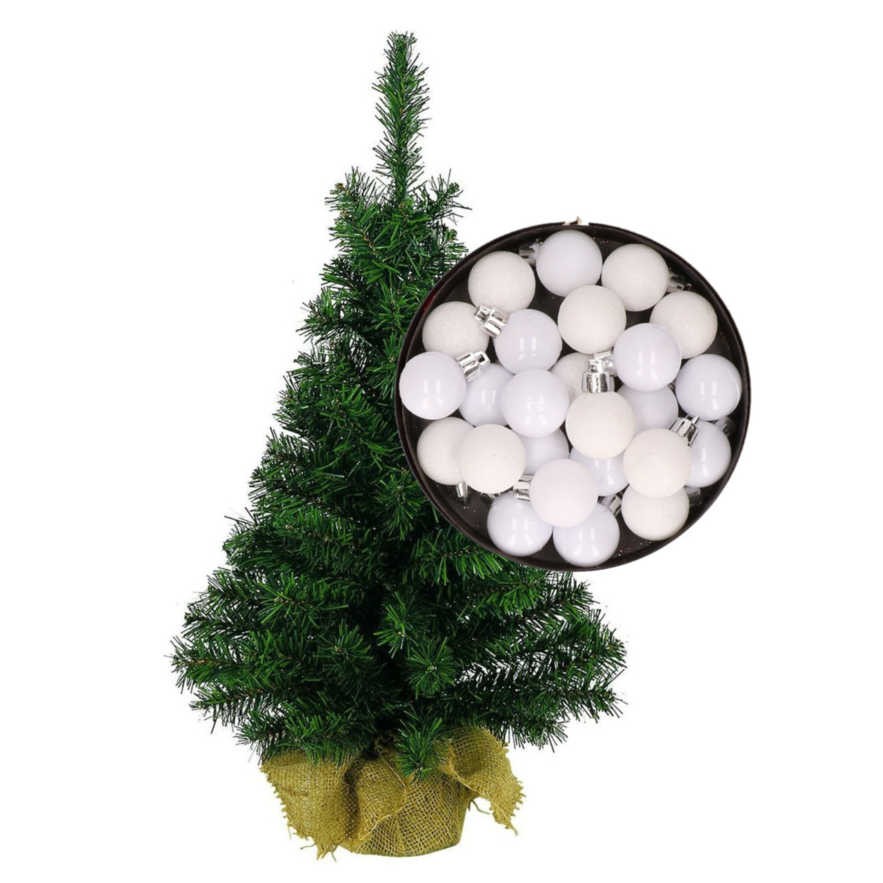 Mini kerstboom-kunst kerstboom H35 cm inclusief kerstballen wit