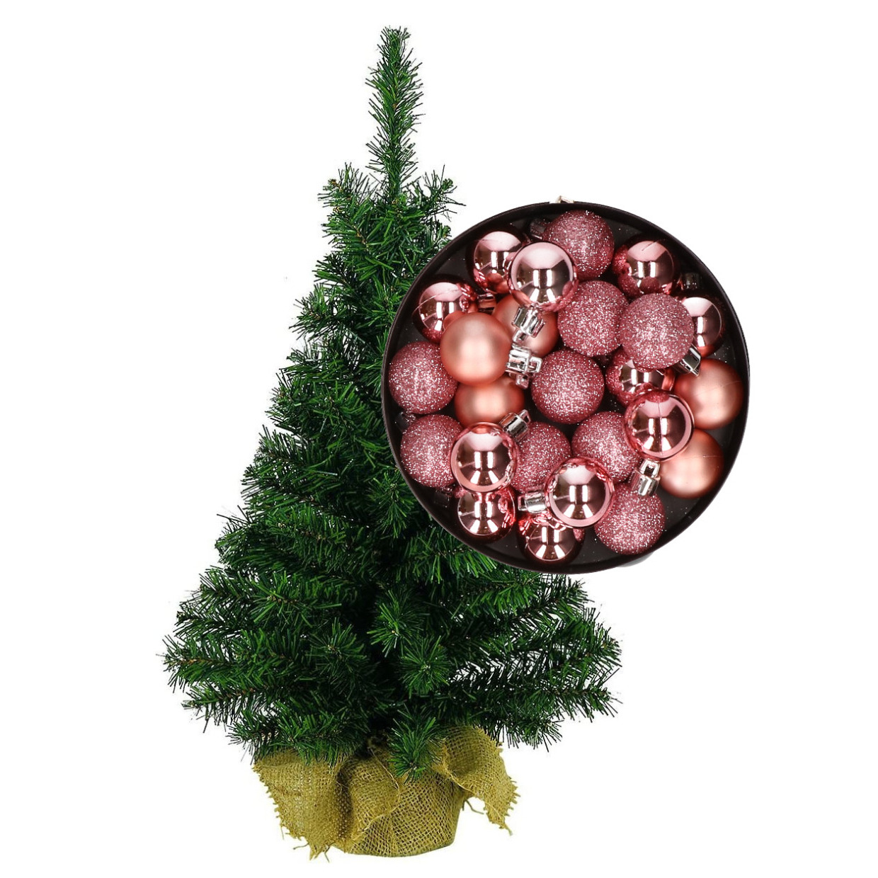 Mini kerstboom-kunst kerstboom H45 cm inclusief kerstballen roze