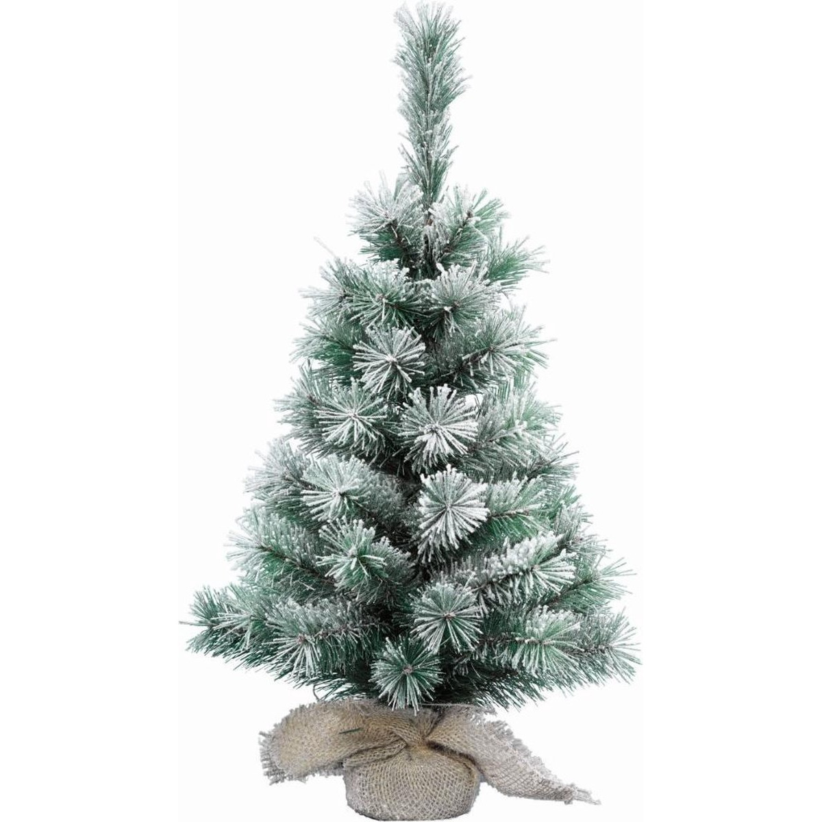 Mini kerstboom met sneeuw H35 cm D24 cm met jute zak