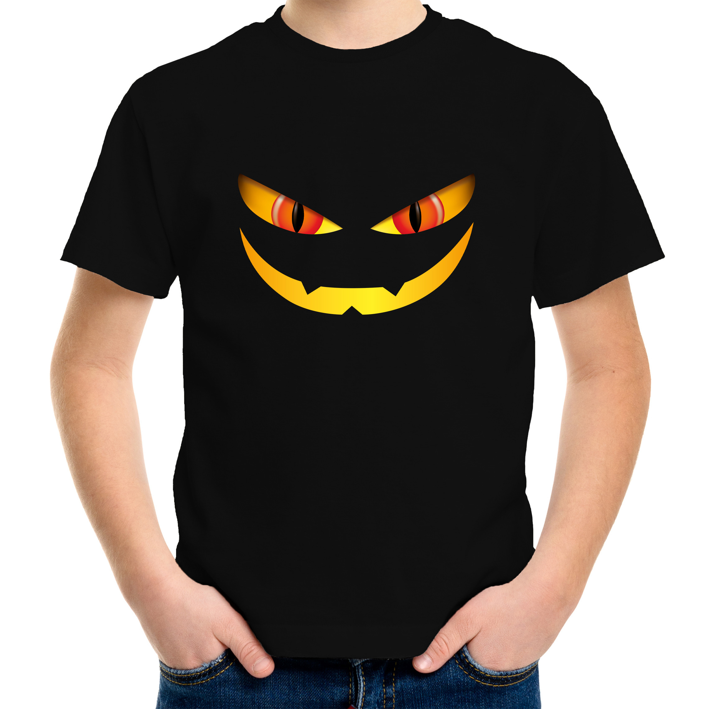 Monster gezicht halloween verkleed t-shirt zwart voor kinderen