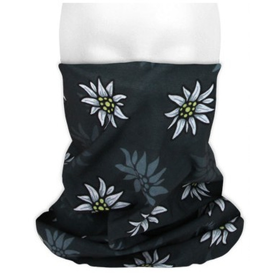 Multifunctionele morf sjaal zwart met edelweiss bloemen