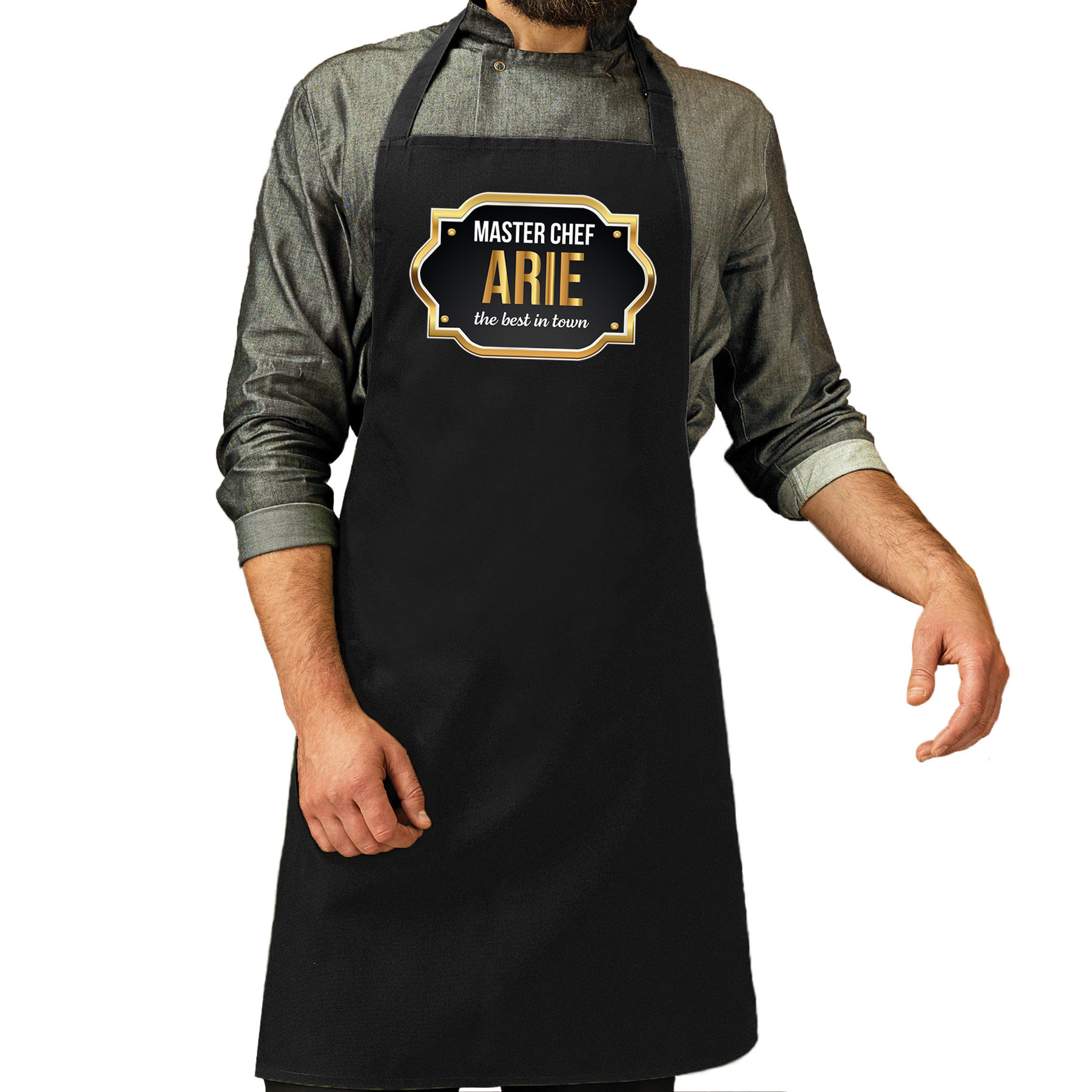 Naam cadeau master chef schort Arie zwart keukenschort cadeau