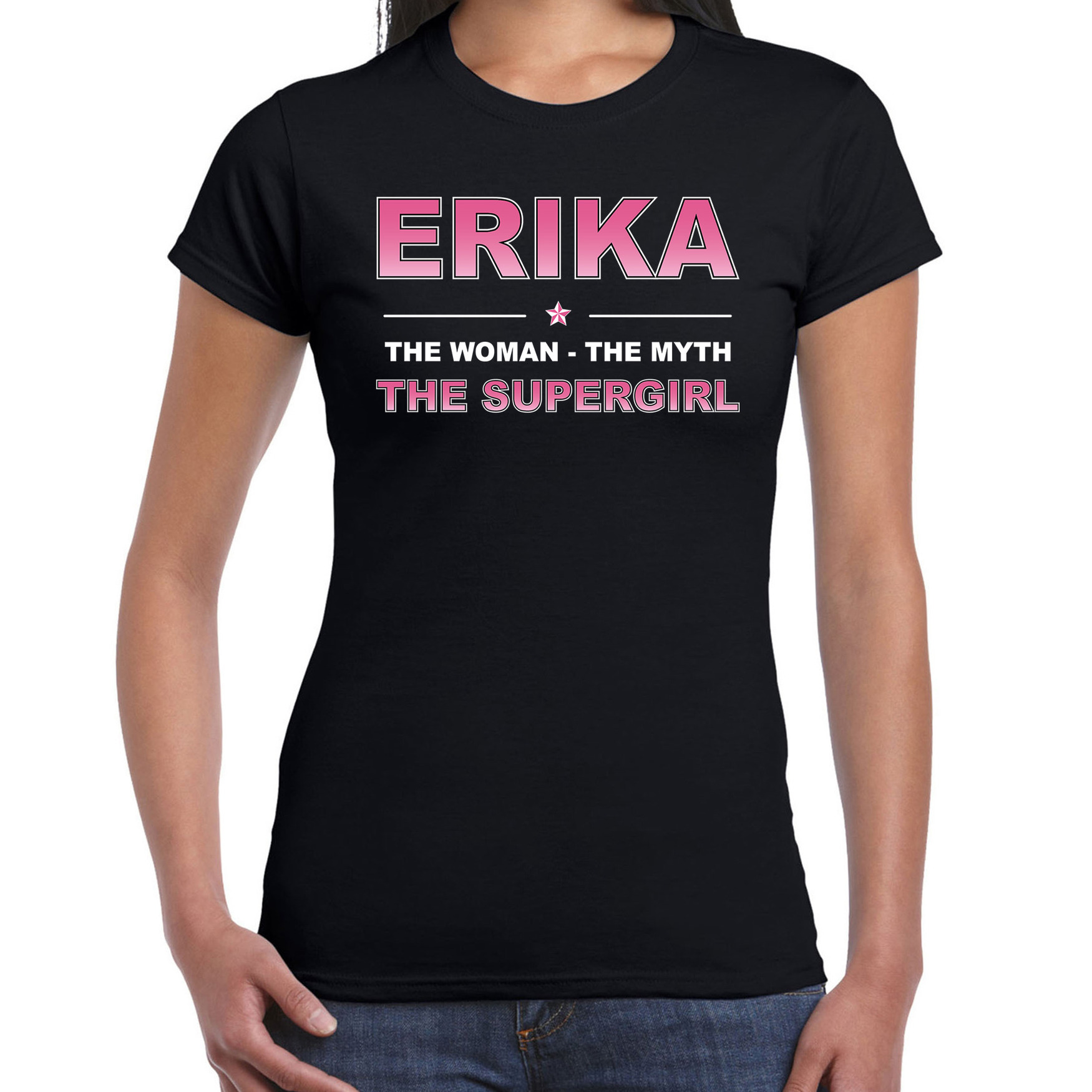 Naam cadeau t-shirt-shirt Erika the supergirl zwart voor dames