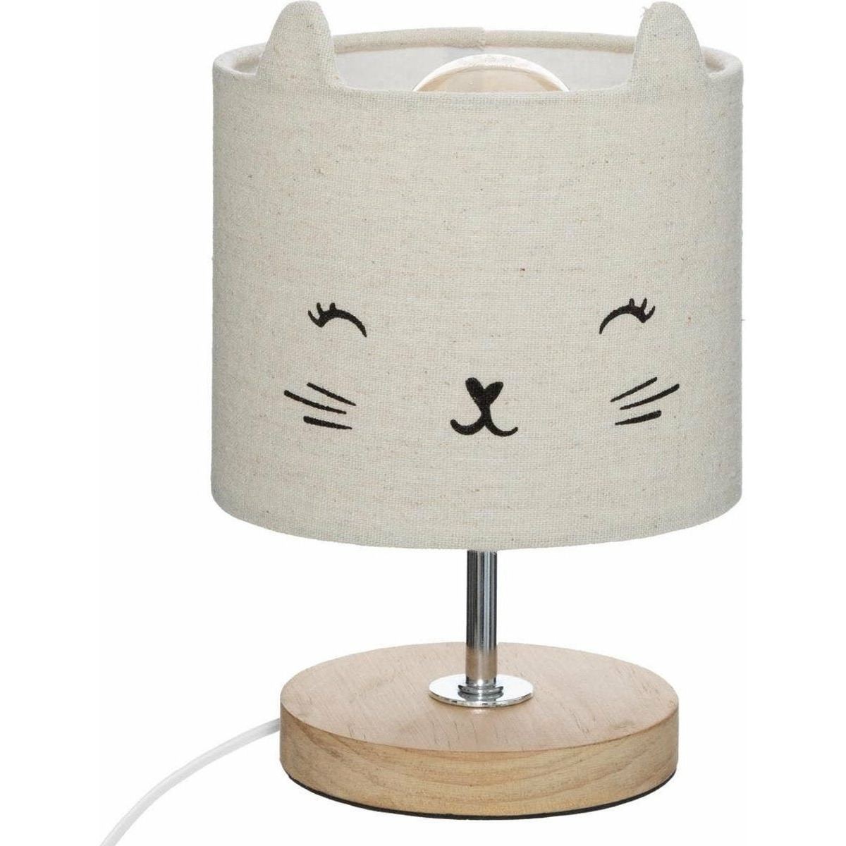 Nachtlampje kat voor kinderen grijs linnen D15 x 21 cm Tafellamp-bureaulamp