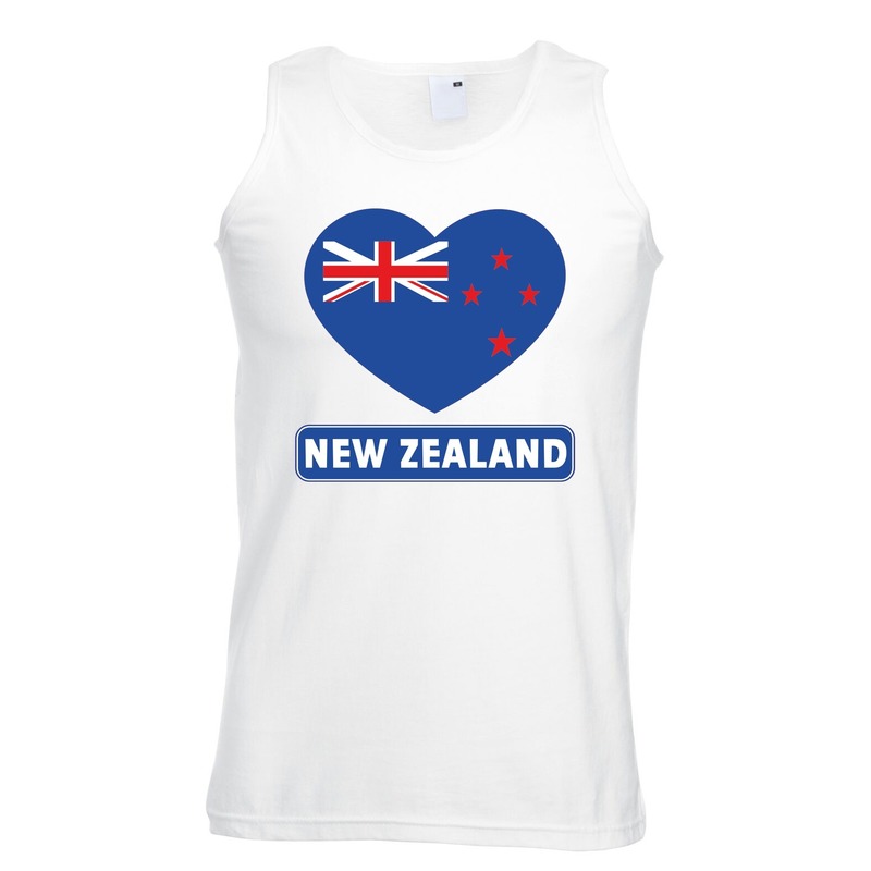 Nieuw zeeland hart vlag singlet shirt- tanktop wit heren