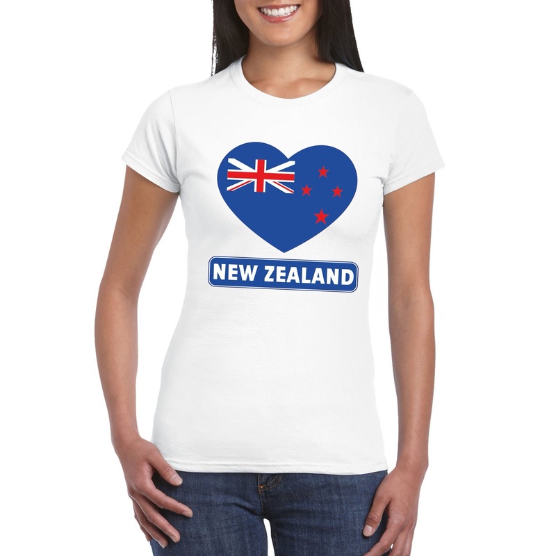 Nieuw Zeeland hart vlag t-shirt wit dames