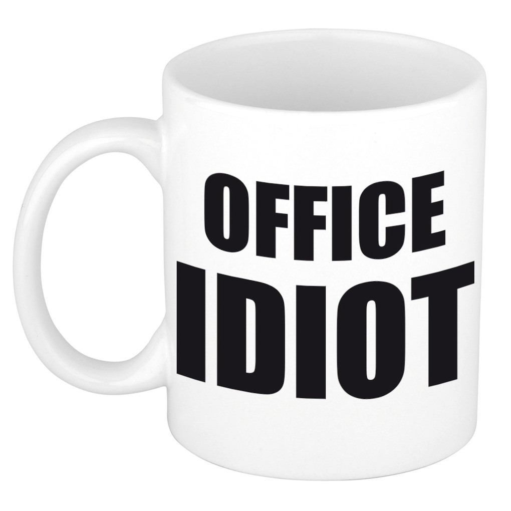 Office idiot koffiemok-theebeker zwarte blokletters 300 ml