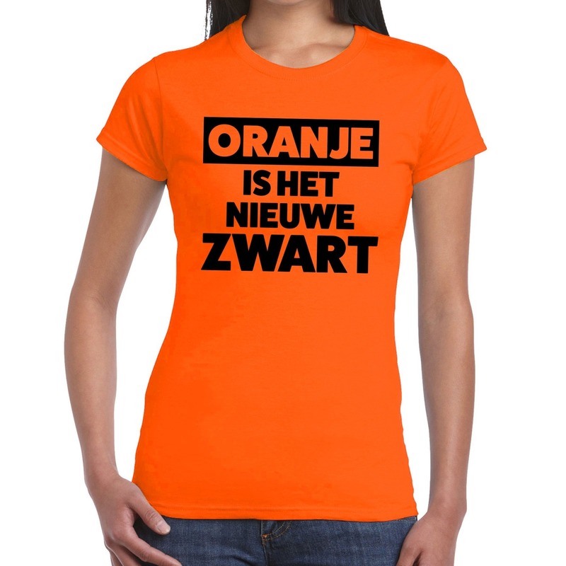 Oranje is het nieuwe zwart Koningsdag t-shirt dames