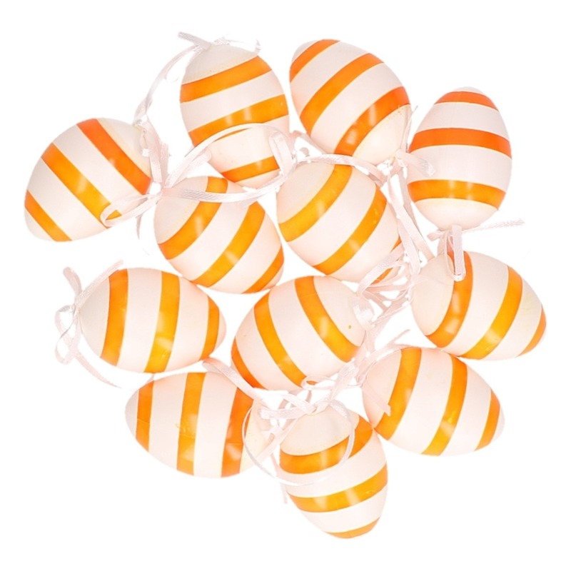 Oranje-wit gestreepte hangdecoratie paaseieren 12x stuks
