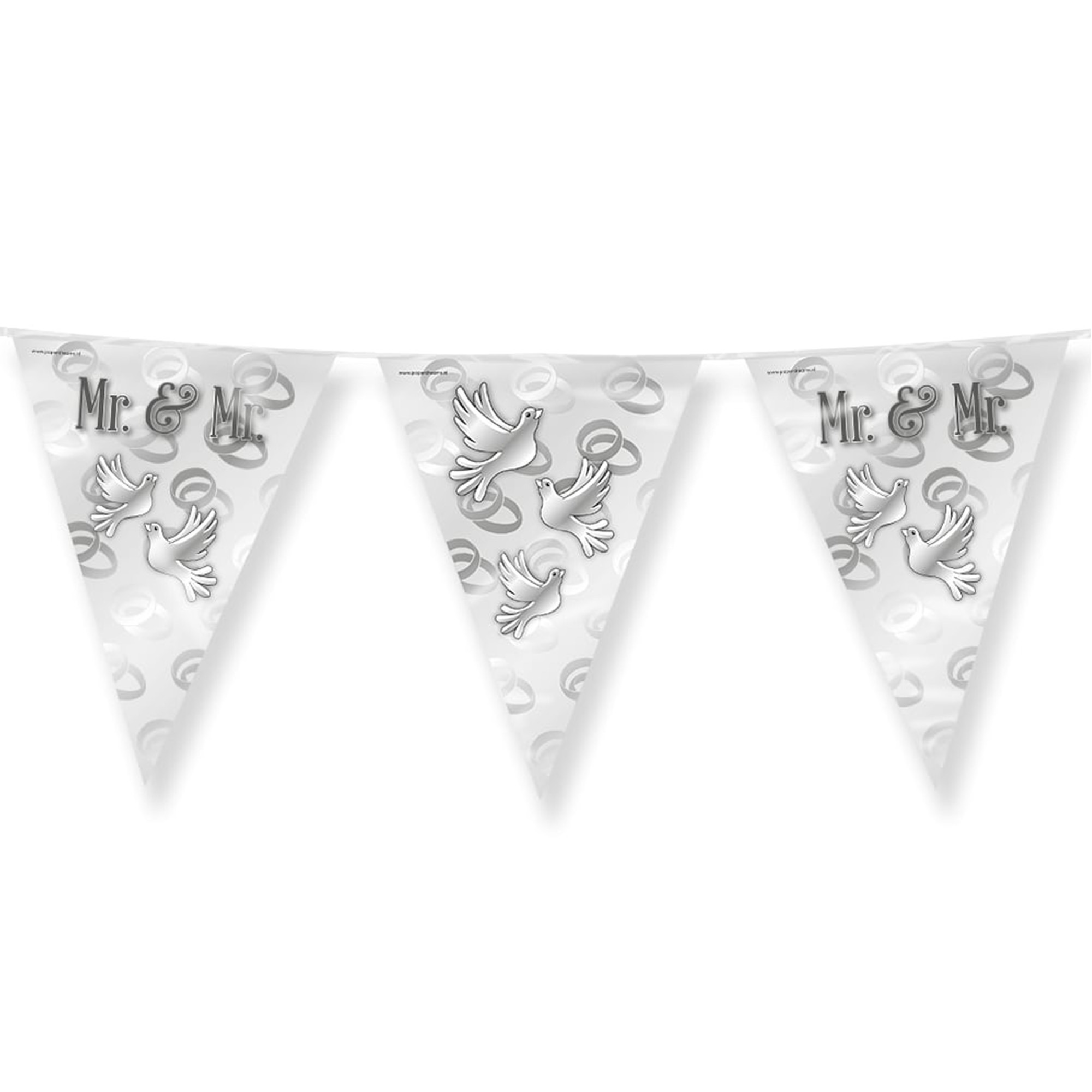 Paperdreams Vlaggenlijn Mr. & Mr. huwelijks feest-party zilver-wit 10m