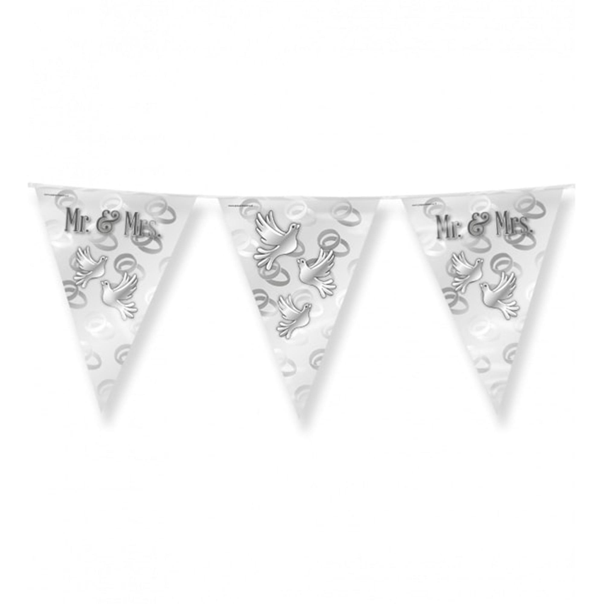 Paperdreams Vlaggenlijn Mr. & Mrs huwelijks feest-party zilver-wit 10m