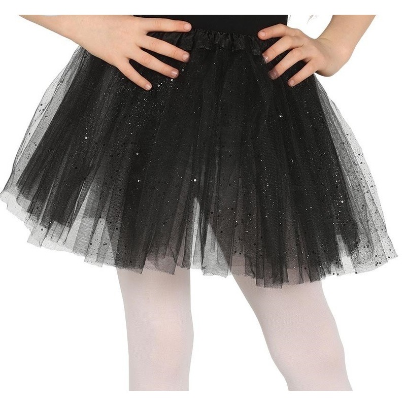 Petticoat-tutu verkleed rokje zwart glitters 31 cm voor meisjes