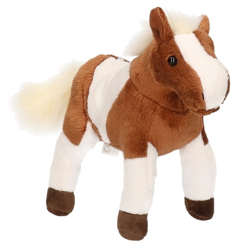 Pluche bruin-witte paarden knuffel 26 cm speelgoed