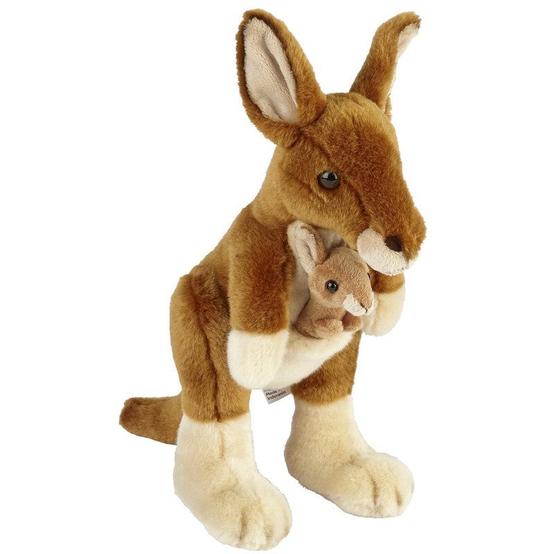 Pluche bruine kangoeroe met baby knuffel 28 cm speelgoed