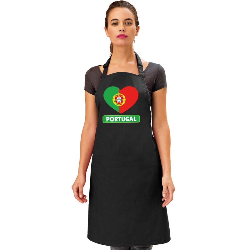 Portugal hart vlag barbecueschort- keukenschort zwart