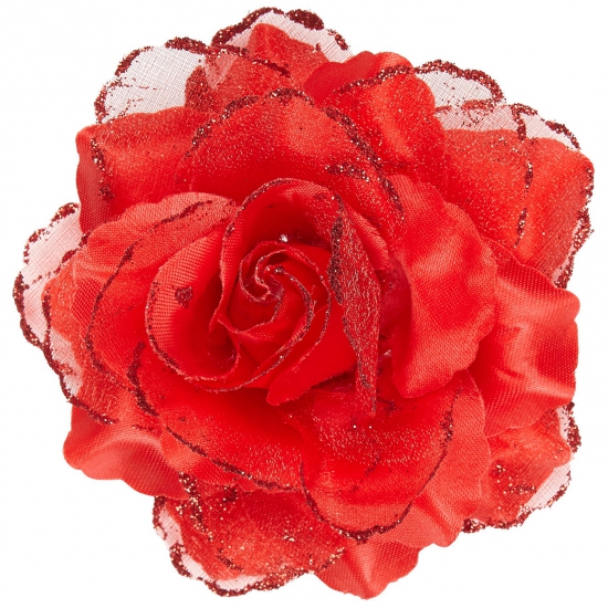 Rode roos haarbloem met glitters