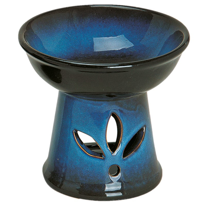 Ronde keramische geurbrander-oliebrander blauw met zwart 13 cm