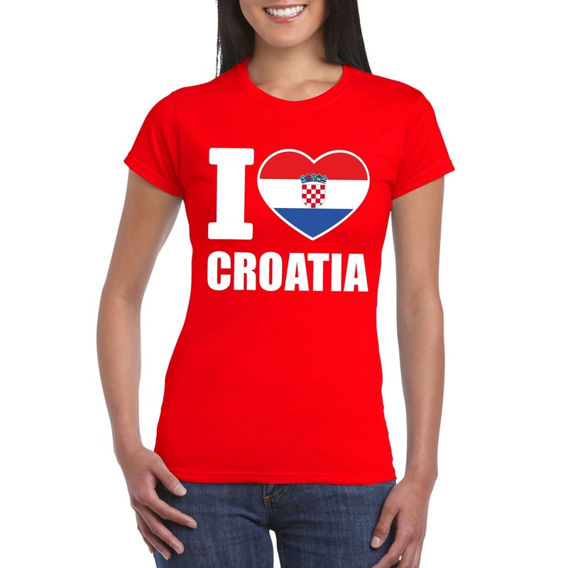 Rood I love Kroatie fan shirt dames