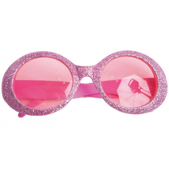 Roze disco dames party bril met glitters