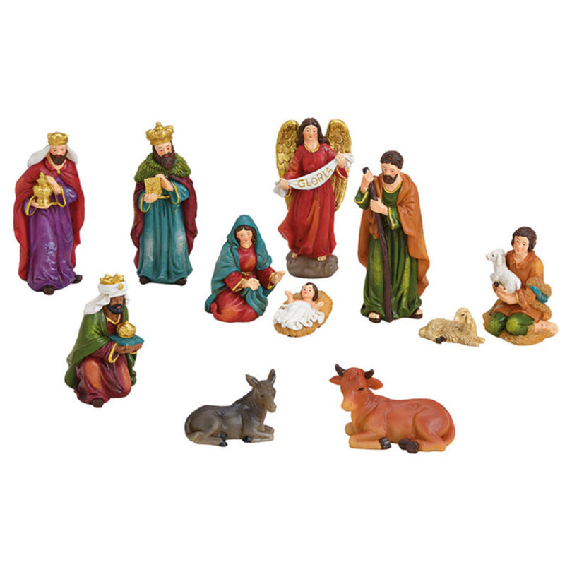 Set van 11x stuks kerststal beelden-kerstbeelden 3 tot 12 cm
