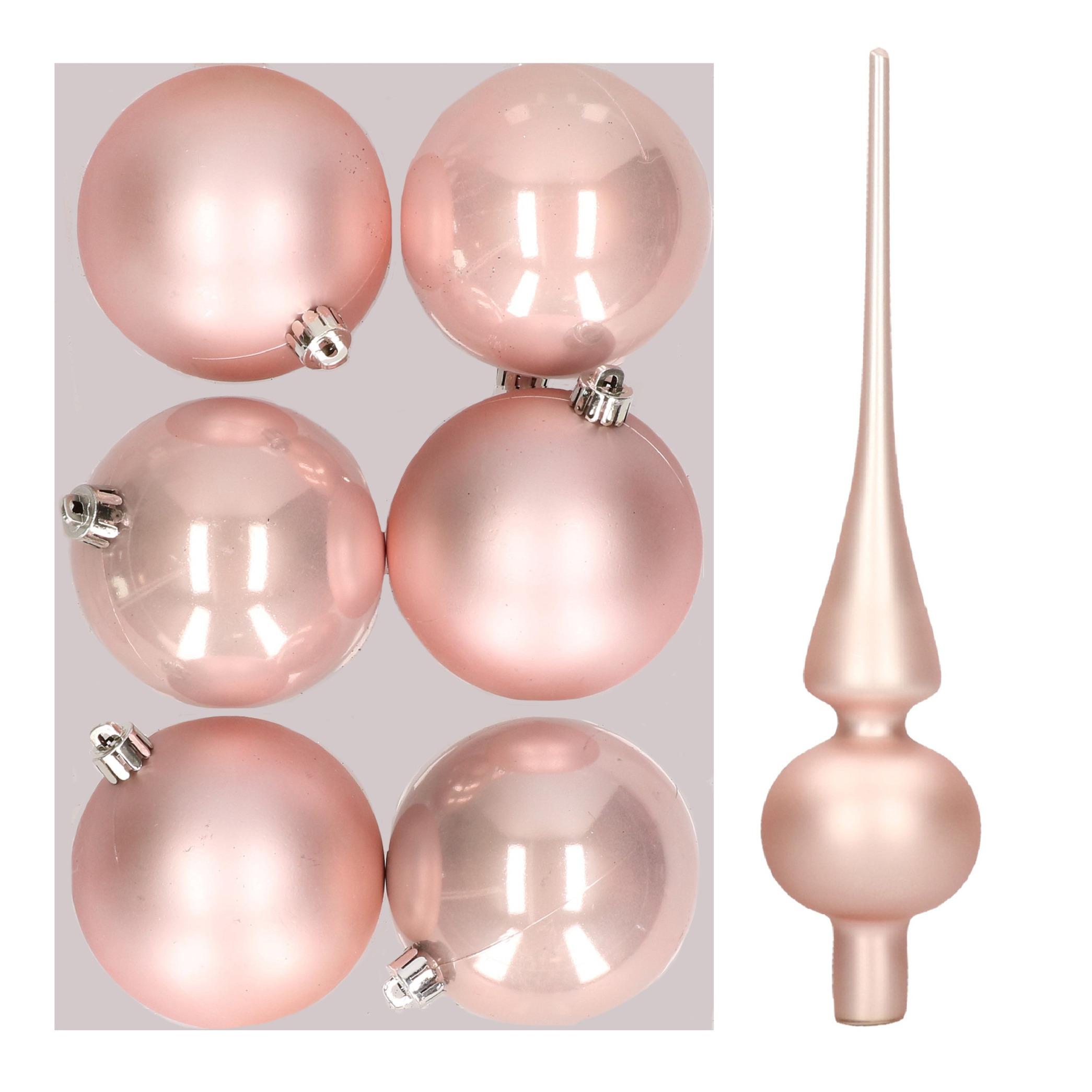 Set van 6x stuks kunststof kerstballen 8 cm inclusief glazen piek lichtroze