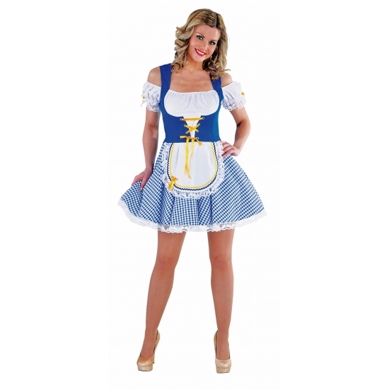 Sexy blauw-wit Tiroler dirndl verkleed kostuum-jurkje voor dames