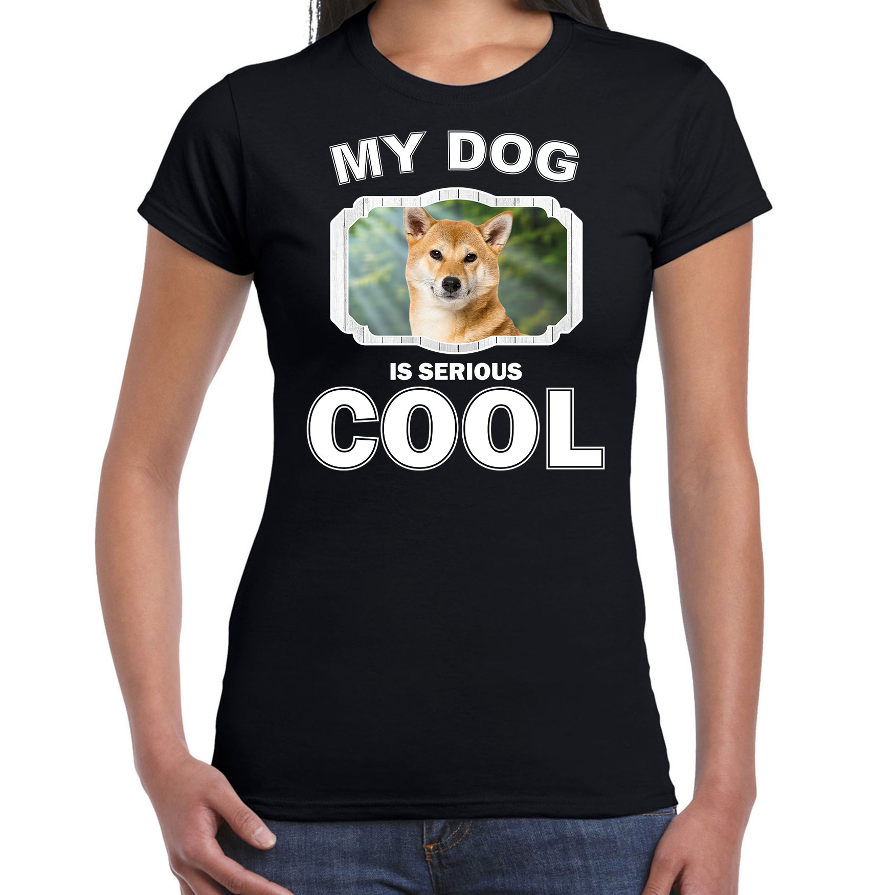 Shiba inu honden t-shirt my dog is serious cool zwart voor dames