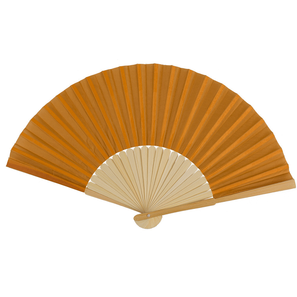 Spaanse handwaaier pastelkleuren cognac bruin bamboe-papier 21 cm