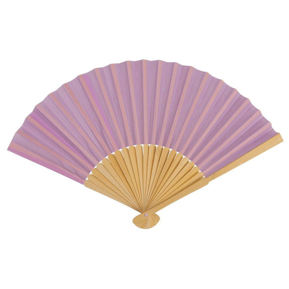 Spaanse handwaaier pastelkleuren lila paars bamboe-papier 21 cm