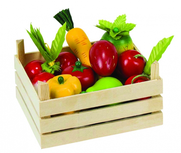 Speelgoed houten kist met groente en fruit voor kinderen